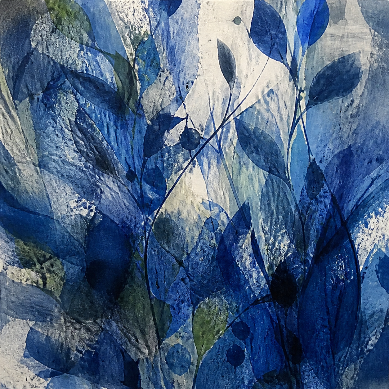 Blue abstract botanical painting