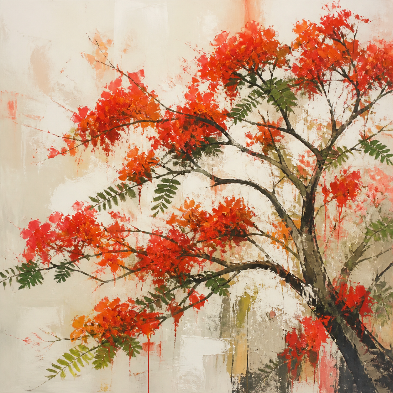 Red flamboyant tree painting